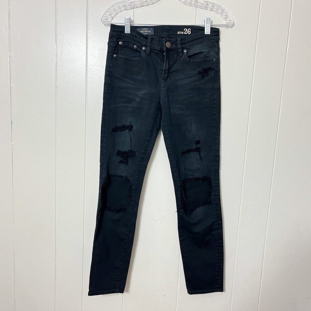J Crew Jeans Toothpick Skinny Slim Ankle Black Jeans Size 26 EUC